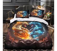 TBZXEEWOE Dragon Battle Comforter Cover 3D Design Printed Breathable 3 Pcs Bedding Set Zipper Duvet Cover Super Soft Hypoallergenic for Kids Girls Boys Adults Women Teens Super king（260x220cm）