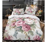 TBZXEEWOE FloralPattern Comforter Cover 3D Design Printed Durable 3 Pcs Bedding Set Zipper VintageRetroStyle Duvet Cover Super Soft All Season for Kids Girls Boys Adults Women Teens Single（140x200cm）