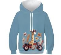 TBZXEEWOE Giraffe 3D Printed Hoodies Hoodie Motorcycle Athletic Casual Pullover with Pocket Long Sleeve Sweatshirt for Kids 12-14Y
