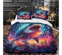 TBZXEEWOE GreatSharkAttack Quilt Cover 3D Print Easy Care 3 Pieces Bed Set Hidden Zipper DigitalArtStyle Duvet Cover Extra Soft Hypoallergenic for Adults Kids Teens Women Youth Single（140x200cm）