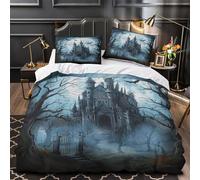 TBZXEEWOE Haunted Castle Duvet Cover 3D Design Printed Anti-allergic 3 Pieces Bedding Set Zipper Comforter Cover Hotel Quality Breathable for Adults Kids Women Teens Youth Super king（260x220cm）
