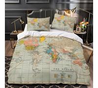 TBZXEEWOE Historical World Map Duvet Cover 3D Print Luxurious 3 Pcs Bed Linen Hidden Zipper Quilt Cover Super Soft Breathable for Kids Youth Teenagers Adults Women Girls Double（200x200cm）