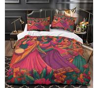 TBZXEEWOE Indian Women Dancing Comforter Cover 3D Design Printed Luxury 3PCs Bedding Set Zipper Duvet Cover Extra Soft Easy Care for Teens Youth Teenagers Adults Women Kids King（220x240cm）