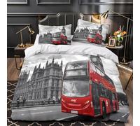 TBZXEEWOE London Bus Comforter Cover 3D Design Printed Durable 3 Piece Bedding Set Zipper cityscape Travel Duvet Cover Ultra Soft Machine Washable for Kids Teens Adults Women Youth Single（140x200cm）