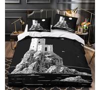 TBZXEEWOE Medieval Castle Quilt Cover 3D Print Extra Soft 3-Piece Bedding Set Hidden Zipper Duvet Cover Hotel Quality Machine Washable for Adults Women Kids Girls Boys Teens Super king（260x220cm）