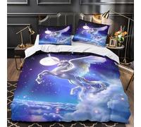 TBZXEEWOE Mythical Pegasus Quilt Cover 3D Print Anti-allergic 3PCs Bed Linen Hidden Zipper Fantasy Comforter Cover Luxury Breathable for Teens Adults Women Kids Youth Boys Girls Single（140x200cm）
