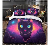 TBZXEEWOE Neon Cat Face Duvet Cover 3D Design Printed Luxury 3 Pieces Bedding Set Zipper vibrant Digital Quilt Cover Super Soft Durable for Teens Kids Girls Boys Women Adults Youth Double（200x200cm）