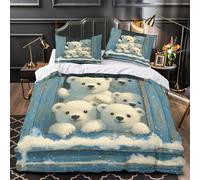 TBZXEEWOE Polar Bears Quilt Cover 3D Design Printed Super Soft 3 Pcs Bedding Set Zipper Cute Winter Scene Comforter Cover Ultra Soft Washable for Kids Adults Women Teens Youth Boys Single（135x200cm）