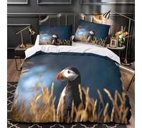 TBZXEEWOE Puffin Bird Quilt Cover 3D Design Printed Easy Care 3-Piece Bedding Set Zipper Comforter Cover Hotel Quality Washable for Teens Adults Women Kids Girls Boys Double（200x200cm）