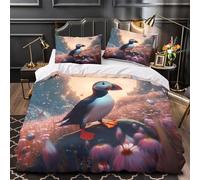 TBZXEEWOE Puffin Standing Comforter Cover 3D Design Printed Luxurious 3 Piece Bedding Set Zipper Quilt Cover Super Soft Anti-allergic for Kids Adults Women Girls Boys Teens Single（140x200cm）