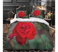 TBZXEEWOE Red Rose Bloom Quilt Cover 3D Design Printed Luxurious 3 Pcs Bedding Set Zipper Garden Floral Comforter Cover Super Soft All Season for Kids Adults Women Teens Youth Girls Double（200x200cm）