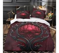 TBZXEEWOE RedLotusOrnament Comforter Cover 3D Print Machine Washable 3 Pieces Bedding Set Hidden Zipper Duvet Cover Extra Soft Durable for Girls Boys Kids Adults Women Teens Super king（260x220cm）