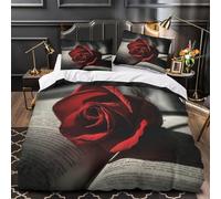 TBZXEEWOE RedRose Comforter Cover 3D Print Hotel Quality 3 Pieces Bedding Set Zipper RomanticStillLife Duvet Cover Ultra Soft Washable for Adults Kids Girls Boys Women Teens Youth Single（135x200cm）