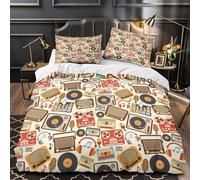 TBZXEEWOE Retro Audio Devices Quilt Cover 3D Design Printed Easy Care 3-Piece Bedding Set Zipper Duvet Cover Hotel Quality Breathable for Teens Adults Women Kids Girls Boys Super king（260x220cm）