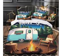 TBZXEEWOE Retro Camper Trailer Duvet Cover 3D Design Printed Durable 3 Pieces Bed Set Zipper Comforter Cover Hotel Quality Breathable for Kids Adults Women Teens Youth Boys Super king（260x220cm）