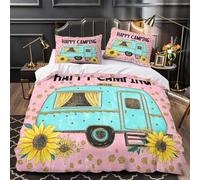 TBZXEEWOE Retro Camper Trailer Duvet Cover 3D Print Super Soft 3 Piece Bed Set Zipper Closure Comforter Cover Durable Anti-allergic for Kids Adults Women Teens Youth Teenagers Single（135x200cm）