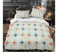 TBZXEEWOE Retro Star Pattern Quilt Cover 3D Design Printed Premium 3 Pieces Bed Linen Zipper Closure Comforter Cover Soft Easy Care for Kids Youth Teenagers Adults Women Girls King（220x240cm）