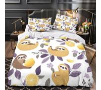 TBZXEEWOE Sloths with Lemons Comforter Cover 3D Design Printed Premium 3 Pcs Bedding Set Zipper Duvet Cover Super Soft Hypoallergenic for Kids Girls Boys Adults Women Teens Super king（260x220cm）