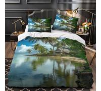 TBZXEEWOE Tropical Beach House Comforter Cover 3D Design Printed Easy Care 3-Piece Bed Set Zipper Quilt Cover Ultra Soft Machine Washable for Teens Adults Women Kids Youth Single（140x200cm）