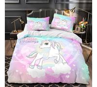 TBZXEEWOE Unicorn Princess Cute Comforter Cover 3D Design Printed Super Soft 3 Pcs Bedding Set Zipper Quilt Cover Luxury Machine Washable for Kids Girls Boys Adults Women Teens Single（140x200cm）