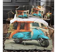TBZXEEWOE Vintage Scooter Quilt Cover 3D Design Printed Super Soft 3-Piece Bedding Set Zipper Italian Retro Duvet Cover Luxury Durable for Teens Adults Kids Women Youth Boys Girls Double（200x200cm）