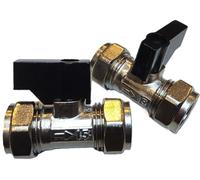 TC 15mm Compression Isolation Valve with Black Lever Handle Thumb Turn Bolofix Isolating Valve WRAS Approved- Pack of 2