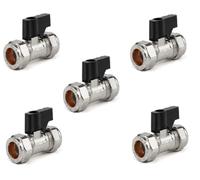 TC 15mm Compression Isolation Valve with Black Lever Handle Thumb Turn Bolofix Isolating Valve WRAS Approved - Pack of 5