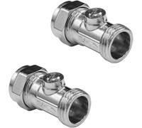TC 15mm x 1/2" Flat Faced Isolation Service Valve - Pack of 2 Chrome Slotted Isolating Valve