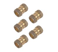 TC 22mm Brass Straight Compression Coupling Connector Fitting for Copper Pipe WRAS Approved - Pack of 5