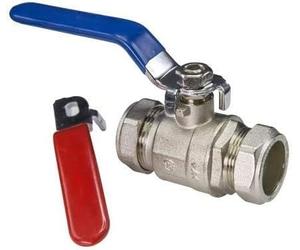 TC 28mm Lever Ball Valve Full Bore Compression Isolation Valve Red/Blue Dual Handle Shut Off Isolating Valve Full Flow - WRAS Approved