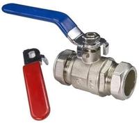 TC 54mm Lever Ball Valve Full Bore Compression Isolation Valve Red/Blue Dual Handle Shut Off Isolating Valve Full Flow - WRAS Approved