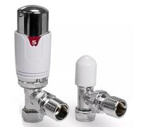 TC Angled Thermostatic Radiator Valve TRV & Lockshield 15mm x 1/2" Drayton TRV4 Style Chrome White Angle Pack EM