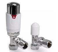 TC Angled Thermostatic Radiator Valve TRV & Lockshield 15mm x 1/2" Drayton TRV4 Style Chrome White Angle Pack EM