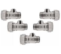 TC Chrome 15mm Isolation Valve Bolofix 15mm x 3/8" Male Iron Flat Faced Slotted Isolating Valve for Grohe and Hansgrohe Flexible Tap Connector Hose Pipes - Pack of 5