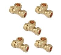 TC Compression Brass Equal Tee 15mm for Copper Pipe Connector -Pack of 5