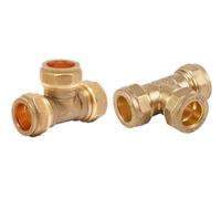 TC Compression Brass Equal Tee 22mm for Copper Pipe Connector WRAS Approved - Pack of 2