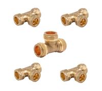 TC Compression Brass Equal Tee 22mm for Copper Pipe Connector WRAS Approved. -Pack of 5