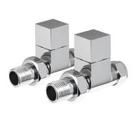 TC Cubic Manual Straight Square Chrome Modern Heated Towel Rail Radiator Valve Pair