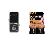 TC Electronic POLYTUNE 3 NOIR Tiny Polyphonic Tuner with Multiple Tuning Modes & Duracell Plus 9V Batteries (Pack of 2) - Alkaline - 100% Life Guaranteed