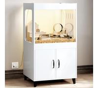 TC-HOMENY Large Hamster Cage with Storage Cabinet, Hamster Cage with Easy 360° View Acrylic Panels and LED Lights, Small Animal Cage for Guinea Pig, Rat, Hedgehog, Ferret 24''L x 20''W x 43''H