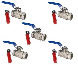 TC Pack of 5 x 15mm Lever Ball Valve Full Bore Compression Isolation Valve Red/Blue Dual Handle Shut Off Isolating Valve Full Flow - WRAS Approved
