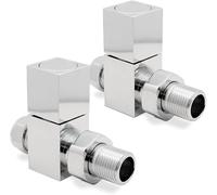 TC Square Straight Radiator Valves 15mm Square Modern Radiator Valves for Heated Towel Rails & Central Heating Radiators Chrome Radiator Valves Pair