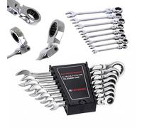 TC TECHNIC - Open-End and Ring Spanners - 8-Piece Spanner Sets, 8-22 Mm - with Ratchet and Extension - for Versatile Use, Ergonomic and Durable - Made of Chrome-Vanadium Steel - Set E2548