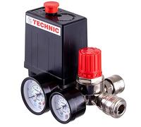 TC TECHNIC Pressure Regulator, Air Compressor Switch, 2 Pressure Gauges, Automatic, Black