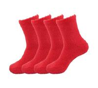 TC The Cheers Snuggle Socks - Extremely Cozy Terry Fluffy Winter Socks (4 Pairs - Red)