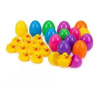 TC Toys - 24-Piece Easter Egg Hunt Kit - 12 Fillable Plastic Easter Egg Capsules (8cm, Assorted Colours) & 12 Yellow Bath Ducks (5cm) - Kids Party Favours, Loot Bags & Sensory Water play