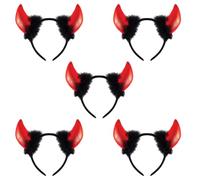 TC Toys - 5-Pack Devil Horns Headband with Plush Red Fur - Bulk Halloween Costume Accessory for Parties, Dress Up & Cosplay