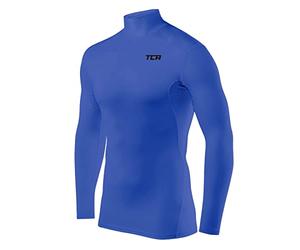 TCA Boys' HyperFusion Compression Base Layer Top Long Sleeve Under Shirt - Mock Neck - Dazzling Blue Mock, 10-12 Years