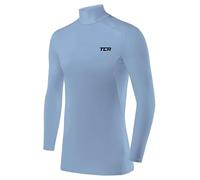 TCA Boys' HyperFusion Compression Base Layer Top Long Sleeve Under Shirt - Mock Neck - Ice Blue Mock, 6-8 Years