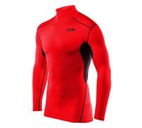 TCA Boys' HyperFusion Compression Base Layer Top Long Sleeve Under Shirt - Mock Neck - Team Red/Black Mock Neck, 8-10 Years